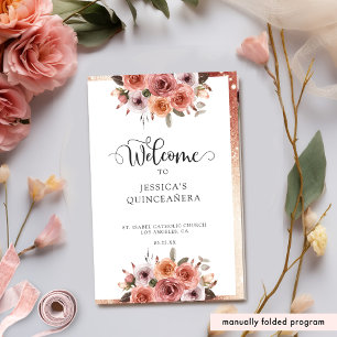 Elegant Rose Gold Floral Quinceanera Program