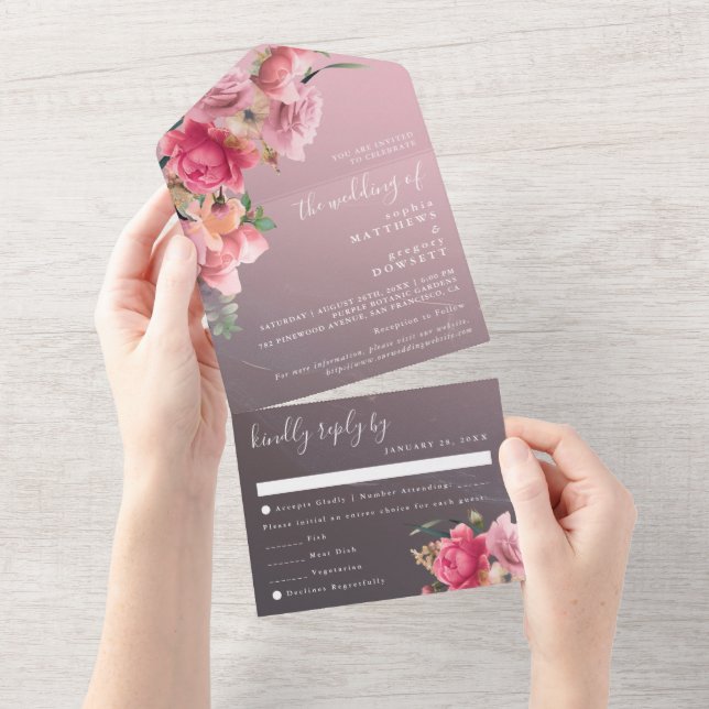 Elegant Rose Gold Floral Wedding All In One Invita All In One Invitation (Tearaway)