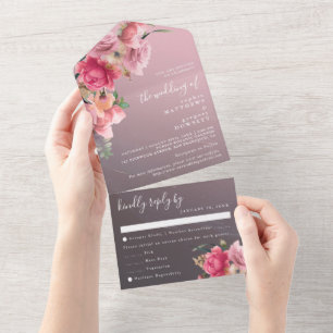 Elegant Rose Gold Floral Wedding All In One Invita All In One Invitation