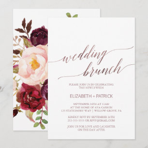 Elegant Rose Gold   Floral Wedding Brunch Invitation