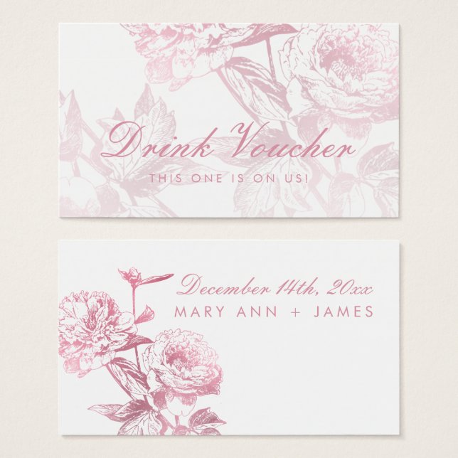 Elegant Rose Gold Floral Wedding Drink Voucher (Front & Back)