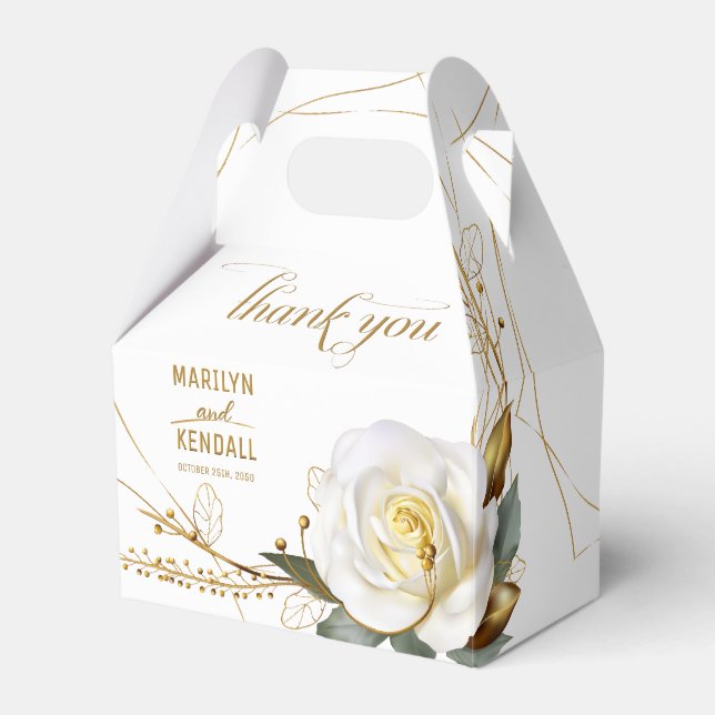 Elegant Rose Gold Floral Wedding Favour Box (Front Side)
