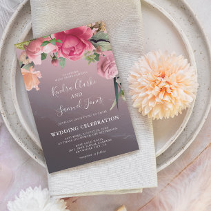 Elegant Rose Gold Floral Wedding Invitation