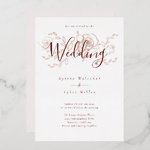 Elegant Rose Gold Floral White Burgundy Wedding Fo