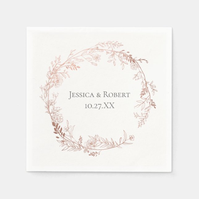 Elegant Rose Gold Floral Wreath Personalised Napkin (Front)