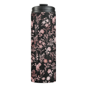Elegant Rose Gold Flowers Black Botanical Thermal Tumbler