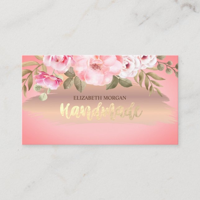 Elegant Rose Gold Flowers Business Card (Front)