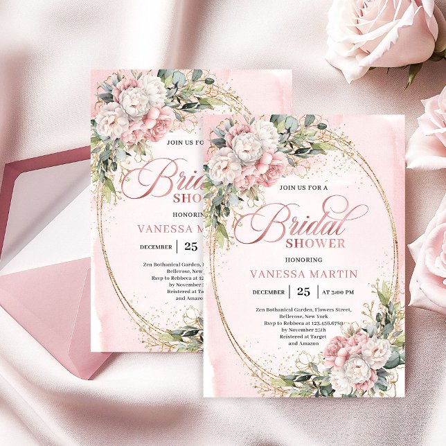 Elegant Rose Gold Flowers Eucalyptus Shower Invitation (Elegant Rose Gold Flowers Eucalyptus Shower)