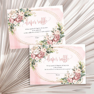 Elegant Rose Gold Flowers Greenery Diaper Raffle Enclosure Card