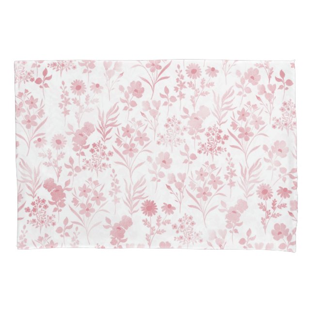 Elegant Rose Gold Flowers White Botanical Pillowcase (Front-Left)
