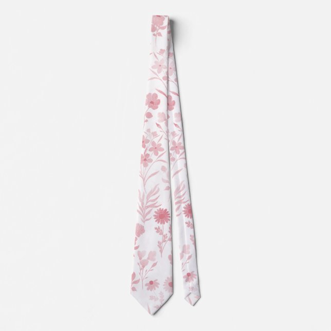 Elegant Rose Gold Flowers White Botanical Tie (Front)