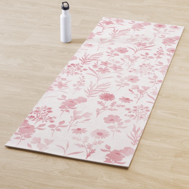 Elegant Rose Gold Flowers White Botanical Yoga Mat (In Situ)