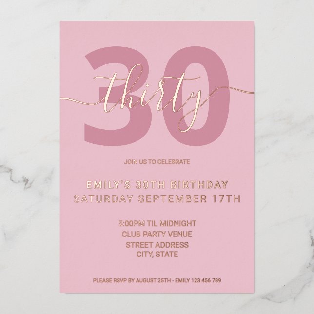 Elegant Rose Gold Foil 30th Birthday Invitation (Front)