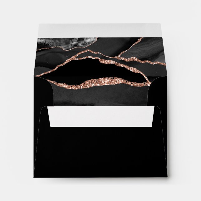Elegant Rose Gold Foil Agate Black Wedding RSVP Envelope (Back (Bottom))