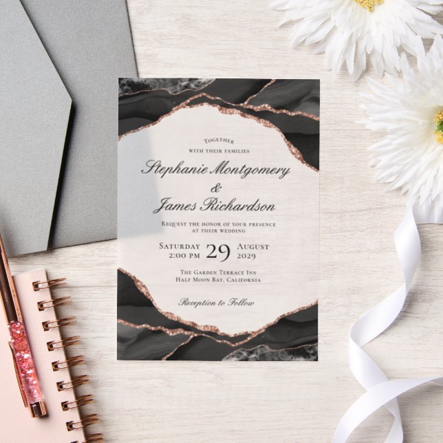 Elegant Rose Gold Foil Agate Wedding Vellum Invitations (Wedding)