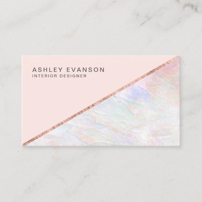 Elegant Rose Gold Foil and Opal Blush Pink Business Card (Front)