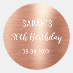 Elegant Rose Gold Foil Any Age 30th Birthday  Classic Round Sticker