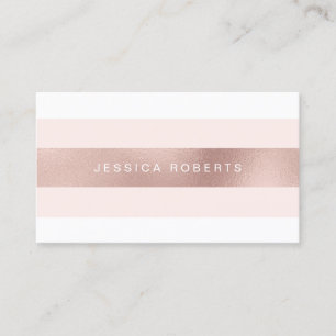 Elegant Rose Gold Foil Blush Pink Stripes Pattern Business Card