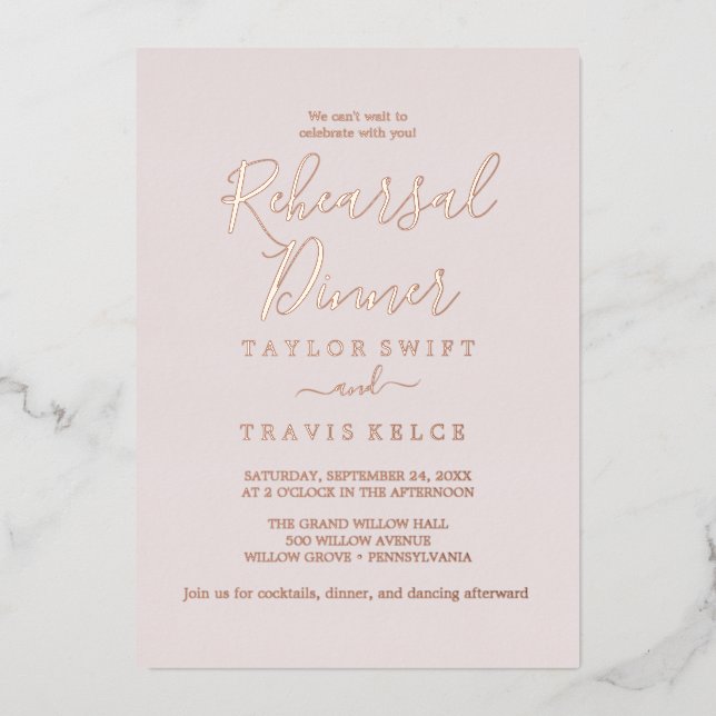 Elegant Rose Gold Foil | Blush Rehearsal Dinner  (Front)