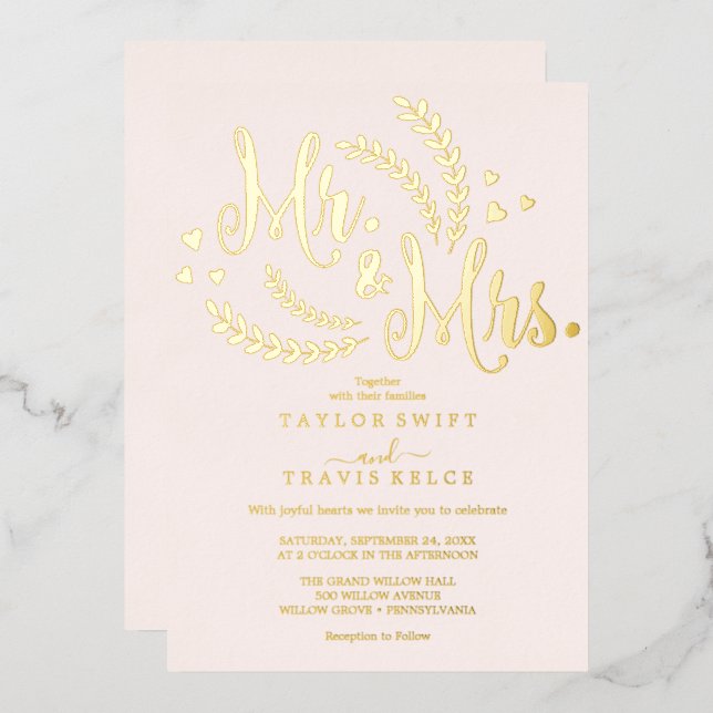 Elegant Rose Gold Foil Blush Wedding  (Front/Back)