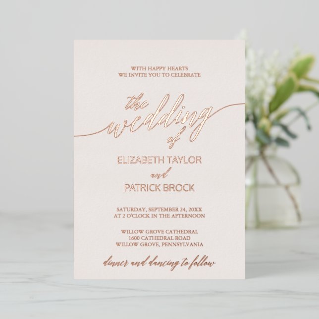Elegant Rose Gold Foil Calligraphy | Blush Wedding (Standing Front)