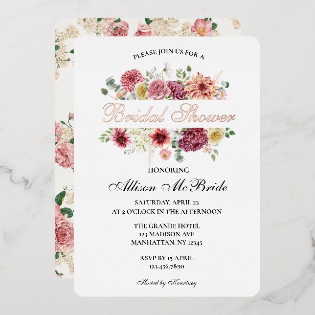Elegant Rose Gold Foil Calligraphy Bridal Shower (Front/Back)