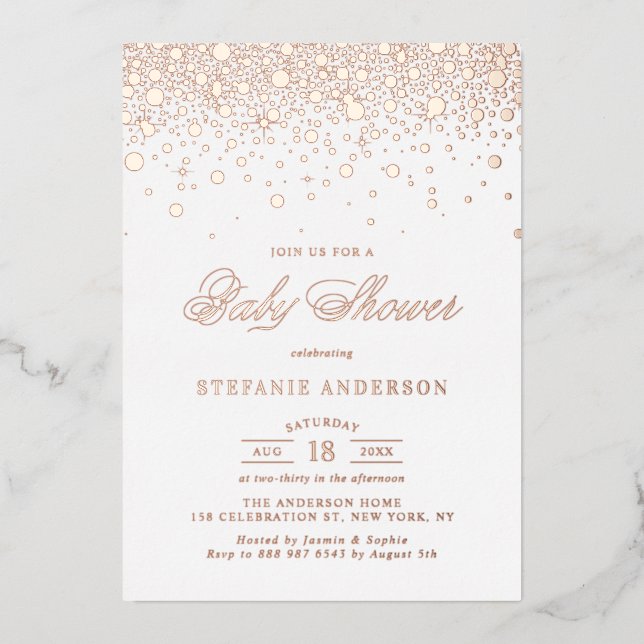 Elegant Rose Gold Foil Confetti Dots Baby Shower (Front)