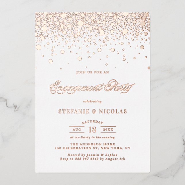 Elegant Rose Gold Foil Confetti Engagement Party (Front)