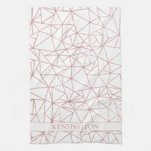 Elegant Rose Gold Foil Copper Geometric Polygon Tea Towel