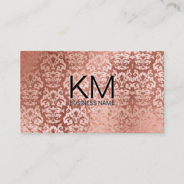 Elegant Rose Gold Foil Damask Pattern Business Card (Front)