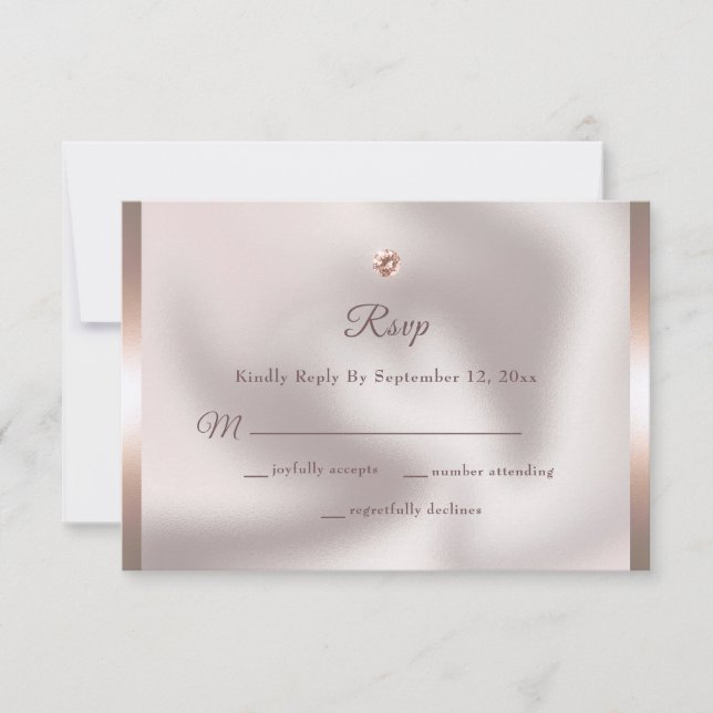 Elegant Rose Gold Foil Diamond Wedding RSVP Card (Front)