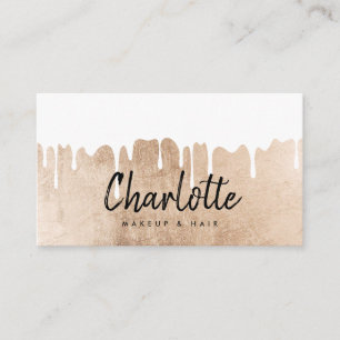 Elegant rose gold foil drips name script makeup business card