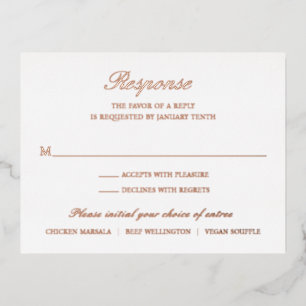 Elegant Rose Gold Foil Formal Wedding RSVP Card