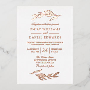 Elegant Rose Gold Foil Leaves Modern Wedding