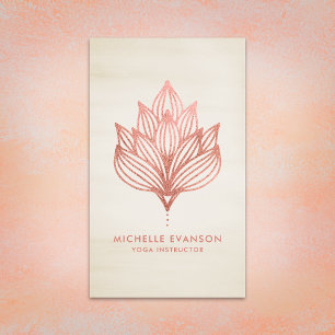 Elegant Rose Gold Foil Lotus Floral Beige Business Card