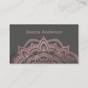 Elegant Rose Gold Foil Mandala Over Dark Grey Business Card