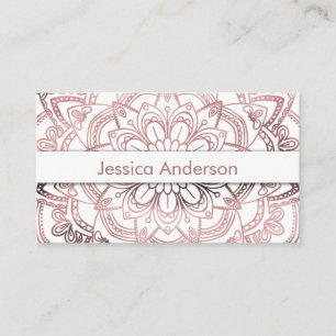 Elegant Rose Gold Foil Mandala Over White Business Card
