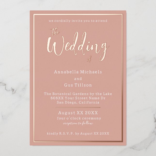 Elegant Rose Gold Foil on Peach Wedding (Front)