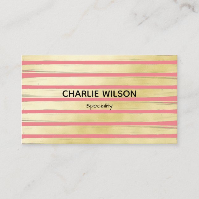 Elegant rose gold foil paint striped professional business card (Front)