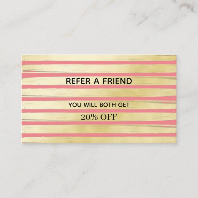 Elegant rose gold foil paint striped professional referral card (Front)