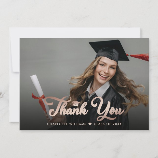 Elegant Rose Gold Foil Photo Graduation Thank You Card (Front)