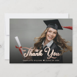 Elegant Rose Gold Foil Photo Graduation Thank You Card