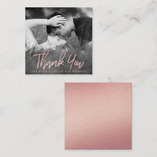 Elegant Rose Gold Foil Script Photo Thank You Enclosure Card (Front/Back)