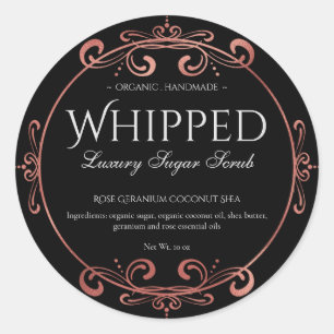 Elegant Rose Gold Foil Swirl Luxury Black Product Classic Round Sticker
