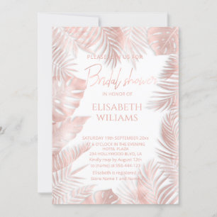 Elegant rose gold foil tropical leaves romantic invitation