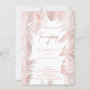 Elegant rose gold foil  tropical leaves romantic invitation