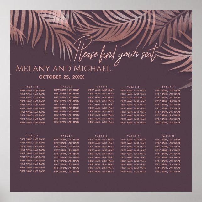 Elegant rose gold foil  tropical leaves romantic poster (Front)