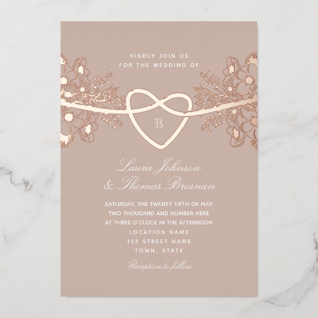 Elegant Rose Gold Foil Wedding Invitation (Front)