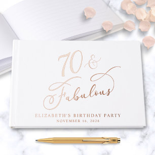 Elegant Rose Gold Foil White 70th Birthday Party Guest Book