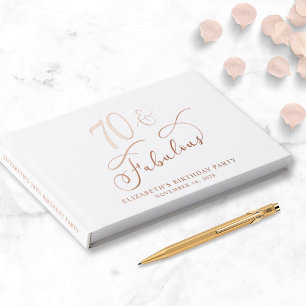 Elegant Rose Gold Foil White 70th Birthday Party Guest Book